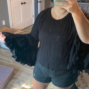 Bell sleeve black boho/western shirt